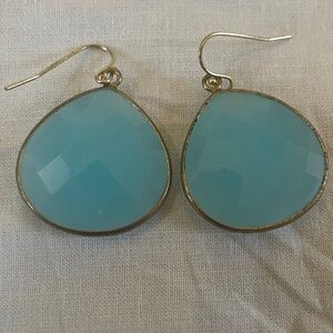 Cute Baby Blue And Gold Teardrop Earrings Perfect For Winter